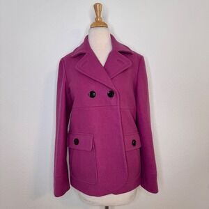 GAP Womens Pea Coat Jacket Size M Fuchsia‎ Wool Double Breasted Coquette Preppy